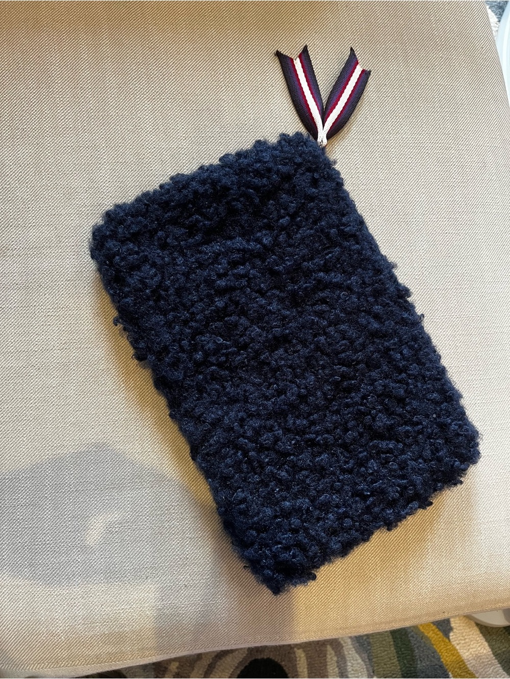 Cozy Navy Faux-Sherpa Clutch with Ribbon Accent